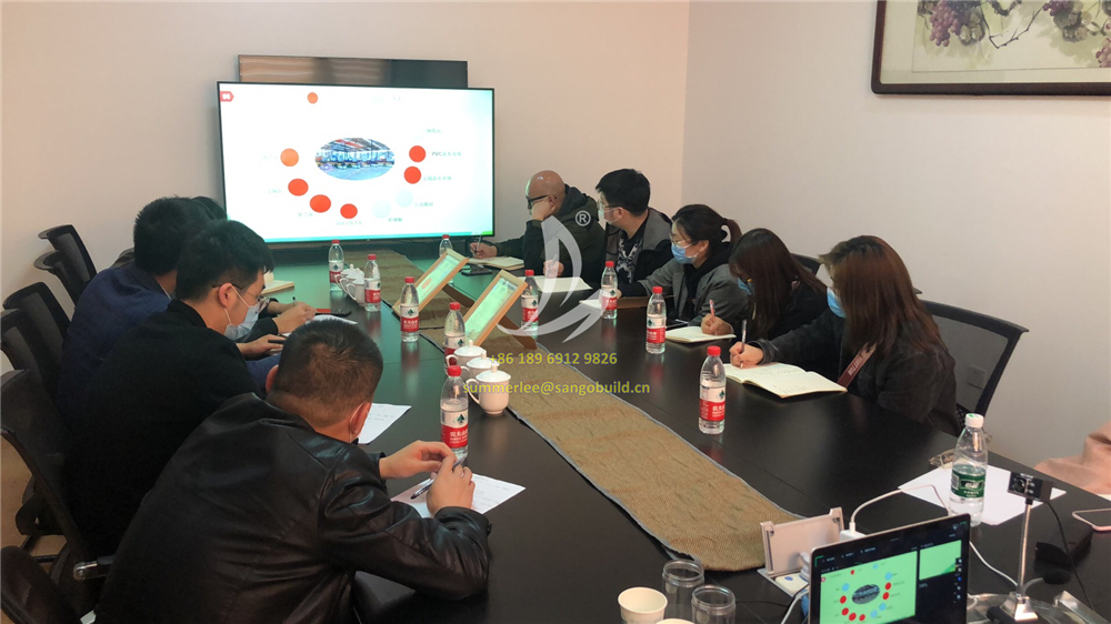 San-gobuild organized Staff Training and technical communication on stone coated metal roof tiles recently in Tianjin factory.